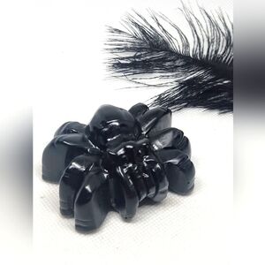 Black Obsidian Spider Carving. Gothic Crystal Decor.